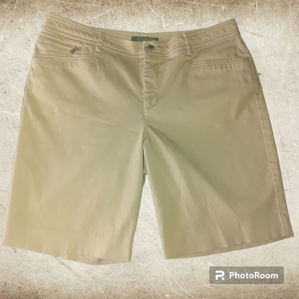 Lauren Ralph Lauren Women's Chino Shorts Size 10 Petite Flat Front Pockets Beige